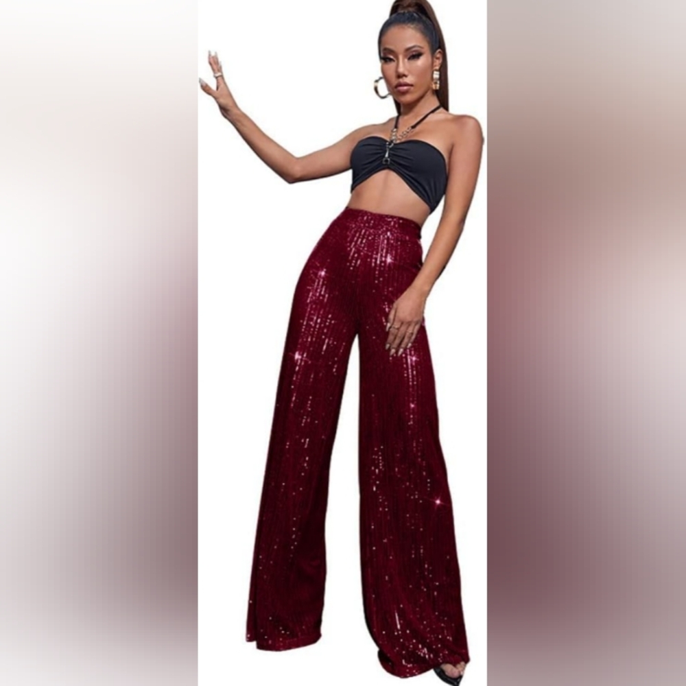 Boutique Burgundy Sequin Pants Sz XL NWOT